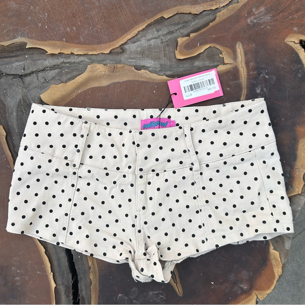 Edikted Cream and Black Polka Dot High Waist Shorts